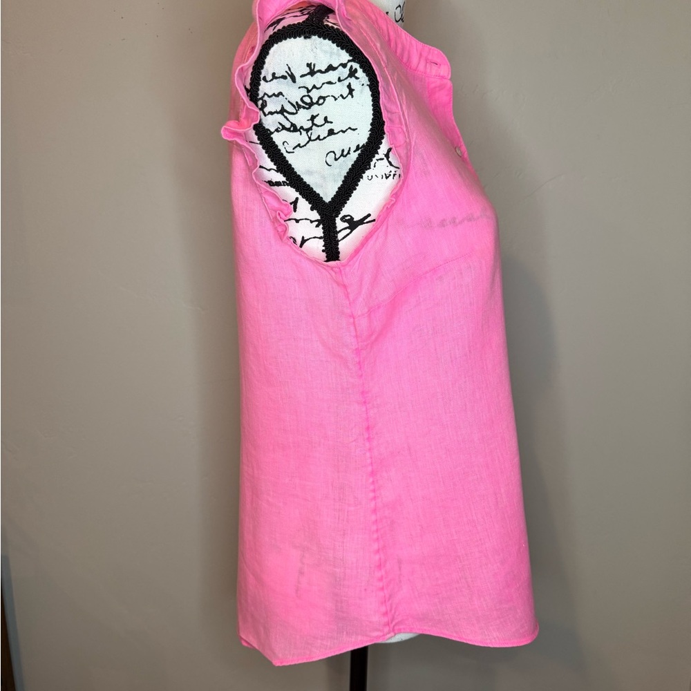 Lilly Pulitzer Briette Hot Pink Isle Ruffle Sleeve 100% Linen Top, SMALL - Picture 8 of 17